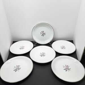 Noritake 5790 Rosales Set of 6 Salad Plates 8 3/4" Pink Rose Silver Trim Japan